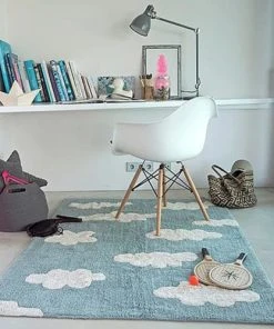 Lorena Canals Tapis Coton Motif Nuage Bleu 120x160 -Boutique KidKraft tapis coton motif nuage bleu 120x160 2
