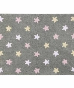 Lorena Canals Tapis Coton Motif Petites étoiles 3 Couleurs - Gris Rose - 120 X 160
