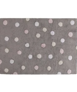 Lorena Canals Tapis Coton Motif Pois 3 Couleurs Gris-rose 120x160