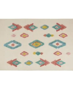 Maisons Du Monde Tapis En Coton Beige Avec éléments Colorés En Reliefs Style Berbère 120x180