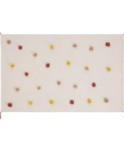 Maisons Du Monde Tapis En Coton Rose, Beige Et Jaune Moutarde Avec Pompons En Relief 120x180