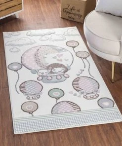 Surya Tapis Enfant - Ballons Sympathiques - Beige Et Rose - 80x150cm -Boutique KidKraft tapis enfant ballons sympathiques beige et rose 80x150cm 1