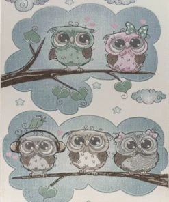 Surya Tapis Enfant - Chouettes Colorées - Beige Et Bleu - 120x170cm