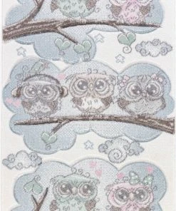 Surya Tapis Enfant - Chouettes Colorées - Beige Et Bleu - 80x150cm