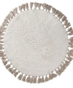 GUY LEVASSEUR Tapis Enfant En Coton Uni Ecru Et Taupe Ă Pompons 70x70cm
