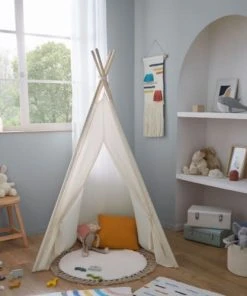 GUY LEVASSEUR Tapis Enfant En Coton Uni Ecru Et Taupe à Pompons 70x70cm -Boutique KidKraft tapis enfant en coton uni ecru et taupe a pompons 70x70cm 3