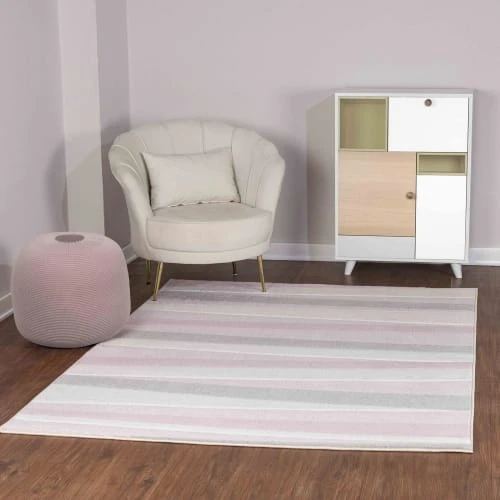 Surya Tapis Enfant - Géométrique Rayé - Rose Et Blanc - 160x213cm 4 Surya Tapis Enfant - Géométrique Rayé - Rose Et Blanc - 160x213cm – Image 2