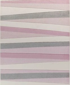 Surya Tapis Enfant - Géométrique Rayé - Rose Et Blanc - 200x275cm