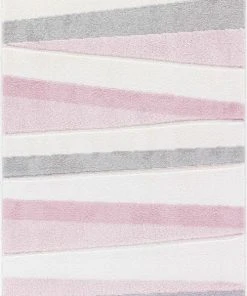 Surya Tapis Enfant - Géométrique Rayé - Rose Et Blanc - 80x150cm