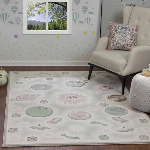 Surya Tapis Enfant - Planètes Animées - Beige Et Gris - 120x170cm 4 Surya Tapis Enfant - Planètes Animées - Beige Et Gris - 120x170cm – Image 2