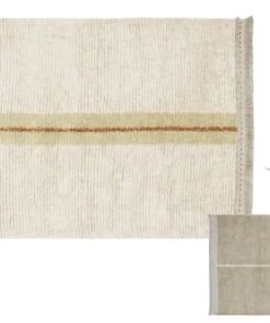 Lorena Canals Tapis Lavable En Coton Beige Liseré Jaune 170x240