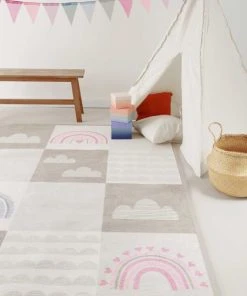 ESPRIT Tapis Plat Réversible Tons Pastels Beige, Rose Et Bleu 100x160 -Boutique KidKraft tapis plat reversible tons pastels beige rose et bleu 100x160 2