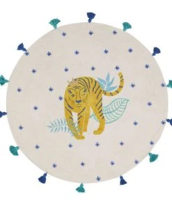 Maisons Du Monde Tapis Rond à Imprimé Tigre Et Pompons En Coton