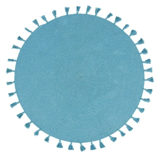Maisons Du Monde Tapis Rond à Pompons Bleu Canard Et Détails Lurex Doré 3 Maisons Du Monde Tapis Rond à Pompons Bleu Canard Et Détails Lurex Doré