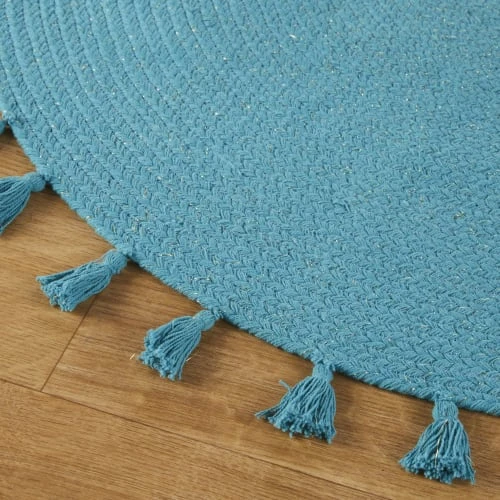 Maisons Du Monde Tapis Rond à Pompons Bleu Canard Et Détails Lurex Doré 4 Maisons Du Monde Tapis Rond à Pompons Bleu Canard Et Détails Lurex Doré – Image 2