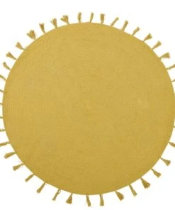 Maisons Du Monde Tapis Rond à Pompons En Coton Jaune Moutarde D100