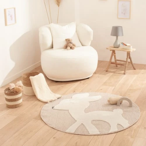 Nazar Tapis Rond Beige Et Crème Motif Bambi - D120 4 Nazar Tapis Rond Beige Et Crème Motif Bambi - D120 – Image 2