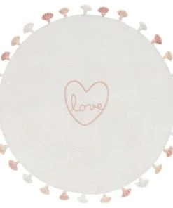 Maisons Du Monde Tapis Rond En Coton Blanc Brodé Rose à Pompons D100