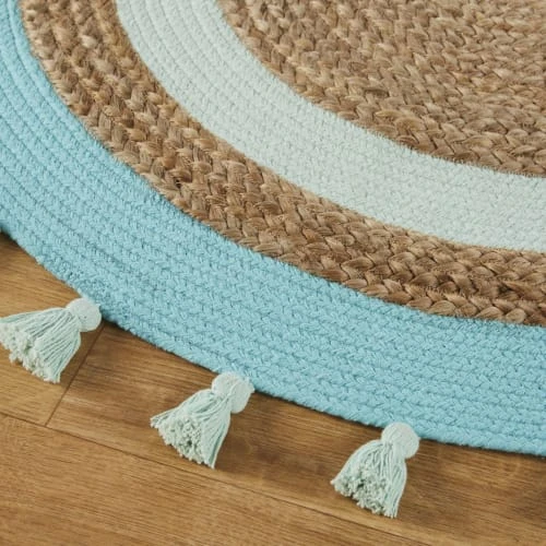 Maisons Du Monde Tapis Rond En Jute Et Coton à Pompons Bleu 4 Maisons Du Monde Tapis Rond En Jute Et Coton à Pompons Bleu – Image 2