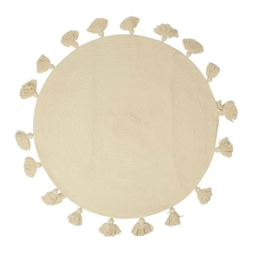 Decoratie Tapis Rond Pompons écru Coton D90cm 2 Decoratie Tapis Rond Pompons écru Coton D90cm