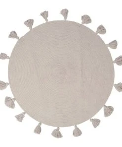 Decoratie Tapis Rond Pompons Gris Coton D90cm