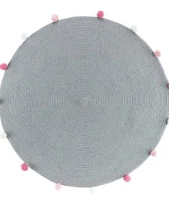 Douceur D'Intérieur Tapis Rond Pompons Gris D90cm