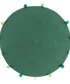 Douceur D'Intérieur Tapis Rond Pompons Vert D90cm