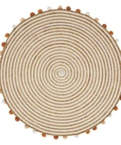 Maisons Du Monde Tapis Rond Spirale Coton OEKO-TEX® Et Jute Avec Pompons
