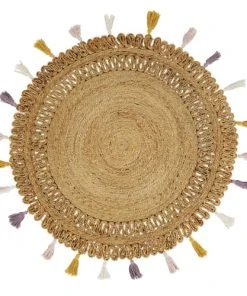 Maisons Du Monde Tapis Rond Tressé Jute à Pompons En Coton OEKO-TEX®