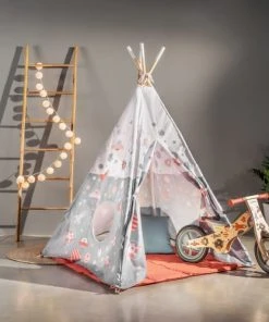 Boutique KidKraft -Boutique KidKraft tente tipi pour enfant en bois naturel et polyester impermeable gris 1