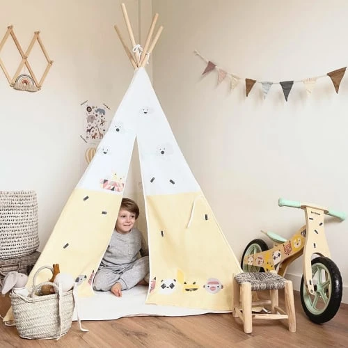 Beeloom Tente Tipi Pour Enfants En Bois Naturel Et Coton Jaune 6 Beeloom Tente Tipi Pour Enfants En Bois Naturel Et Coton Jaune – Image 5
