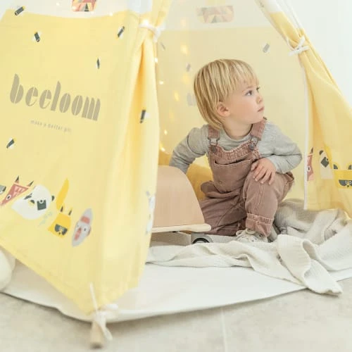 Beeloom Tente Tipi Pour Enfants En Bois Naturel Et Coton Jaune 7 Beeloom Tente Tipi Pour Enfants En Bois Naturel Et Coton Jaune – Image 6