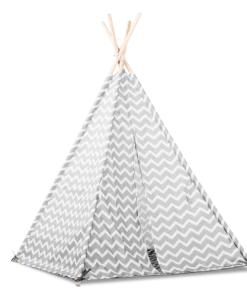 Beeloom Tente Tipi Pour Enfants En Bois Naturel Et Polyester Blanc Et Gris