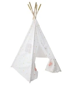 Boutique KidKraft 13 Home Maison Tipi Enfant Pliable étoilé Coton Blanc 160x120